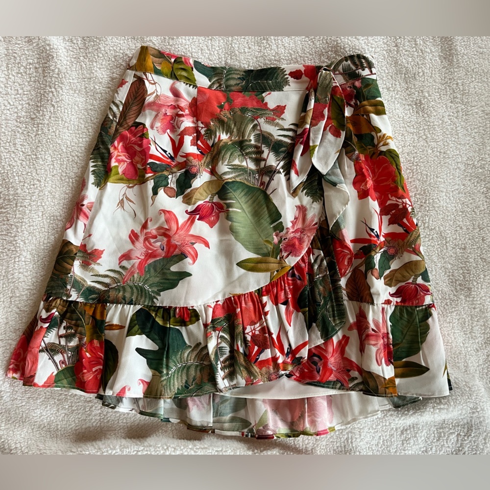 Gianni Bini Floral Puff Sleeve Wrap Top (XS) & Ruffle Tie Skirt Women’s Size 2 - Picture 10 of 15